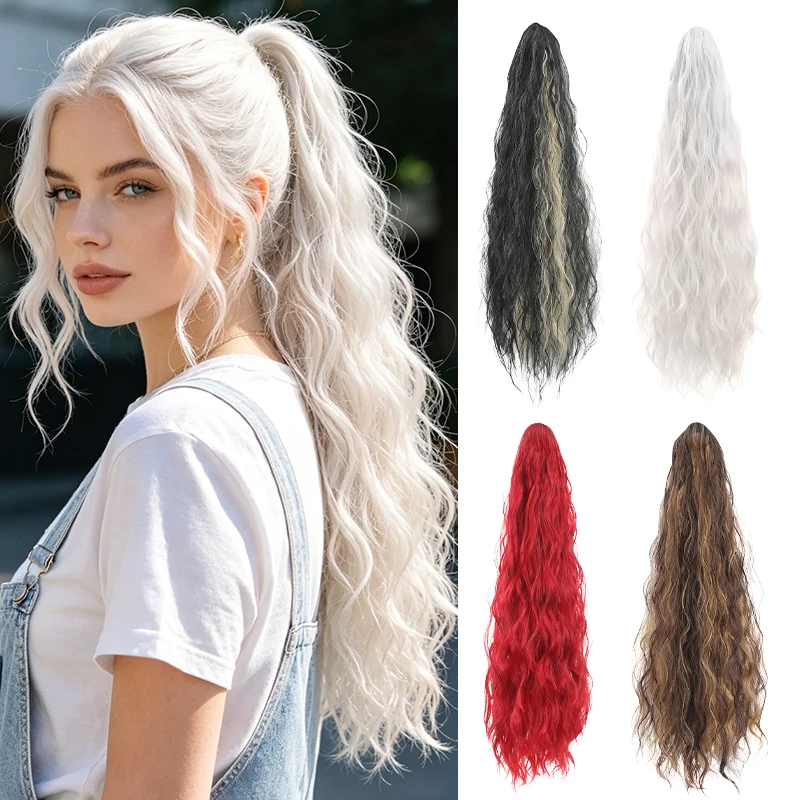 Voluminous 20inch Wavy Ponytail Wig – Drawstring Net Base, Synthetic Fiber, Adds Fullness & Length for Daily or Party
