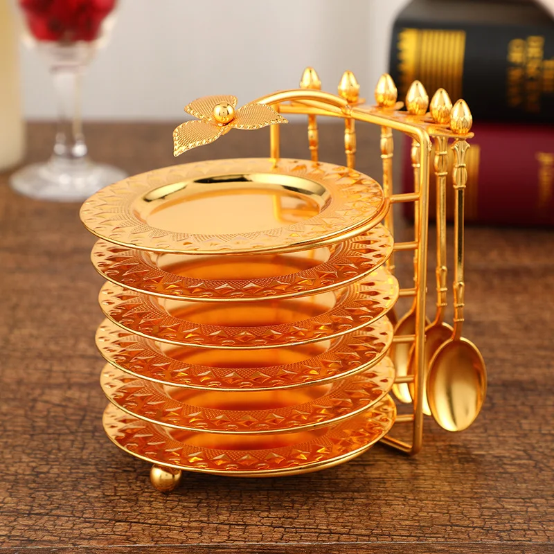 

European luxury gold cup holder high-grade temperament dinner plate holder set snack plate storage