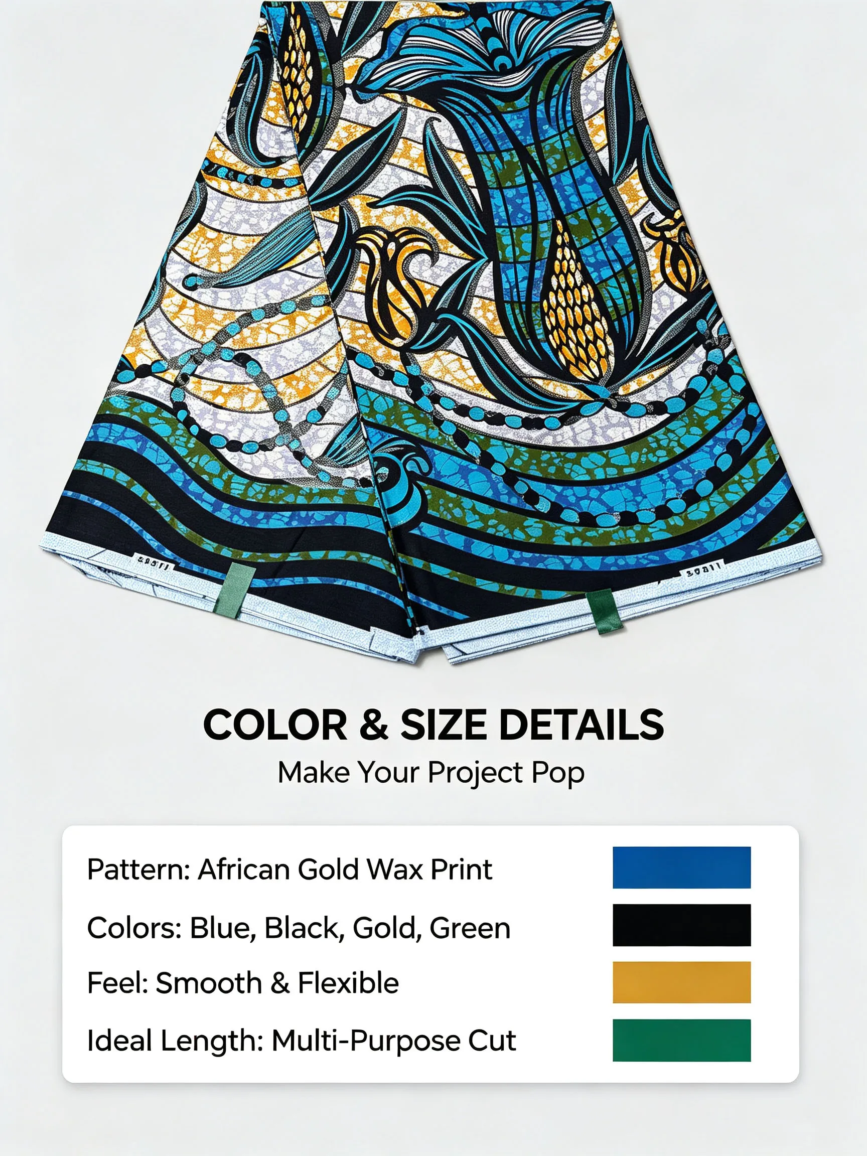 African Real Wax Print Fabric 6Yards Ankara Blue Corn Floral Pattern Batik Cloth Nigeria Ghana Pagne For Women Dress Sewing view 5