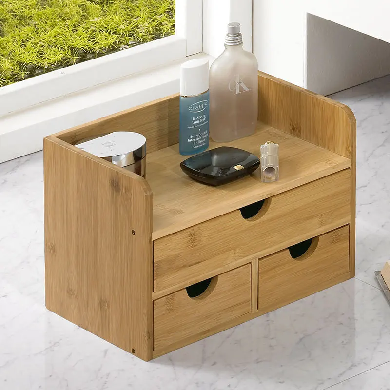 Bamboo cosmetics storage box, jewelry box, multi-functional office desktop finishing box.