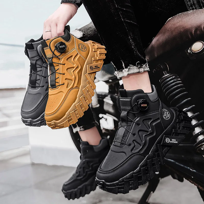 

Новая осенняя мужская обувь, высокие модные мотоциклетные кожаные туфли, удобные ботинки для отдыха на открытом воздухе, мужские ботинки на шнуровке