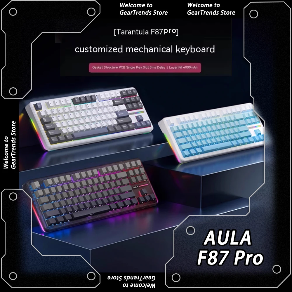 AULA F87 Pro Wireless Mechanical Keyboard Hot-Swap Bluetooth Gasket E-sports Keyboard  RGB Backlight Low Delay Gamer Customize