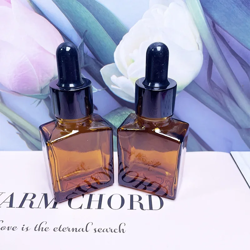 Bottiglie di profumo con contagocce in vetro trasparente piatto da 15 ml con pipetta in vetro per essenza siero CBD olio da massaggio campione da viaggio contenitore vuoto