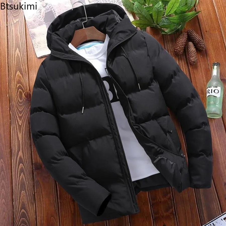 Men's Hooded Long Sleeve Zipper Parkas Cardigan Loose Fit Casual Solid Thick Winter Pockets Spliced Drawstring Patchwork Male