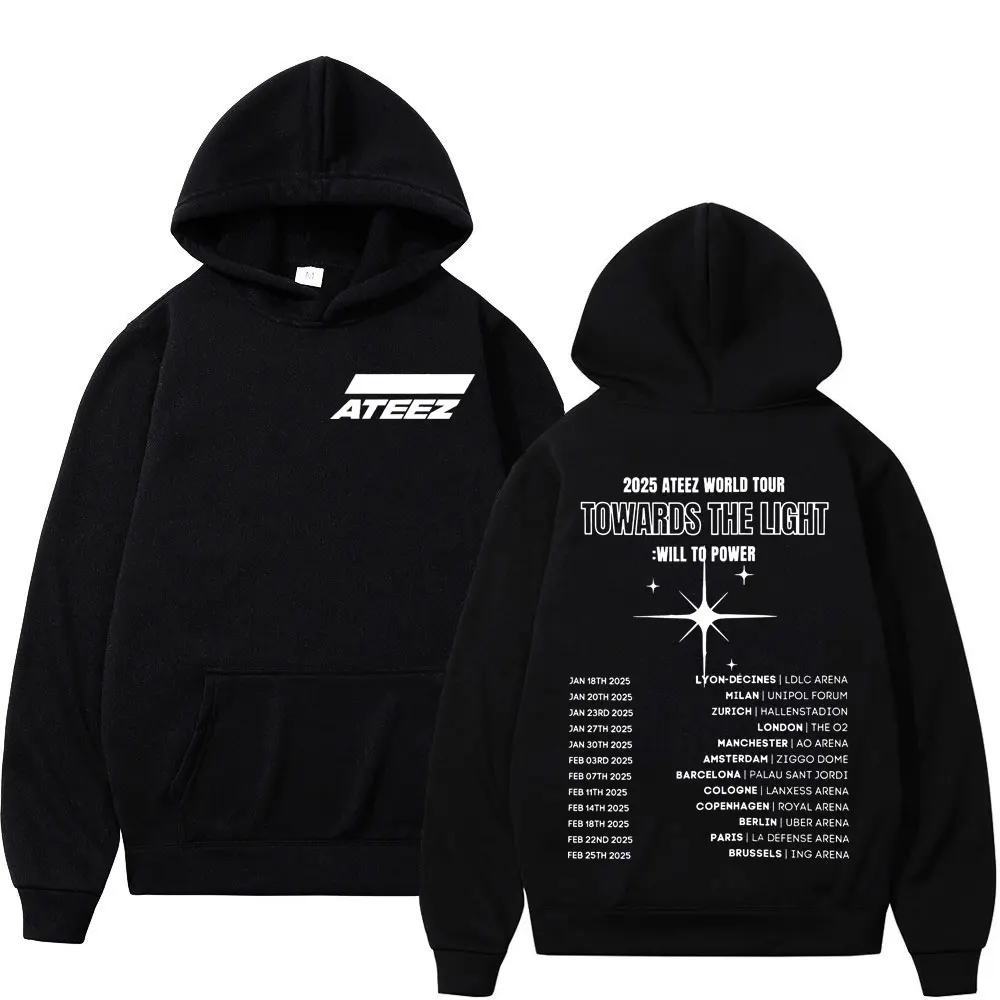 

2025 ATEEZ World Tour Double Sided Print Hoodie Kpop Fashion Oversized Pullovers Men Women Casual Long Sleeve Hooded Sweatshirts