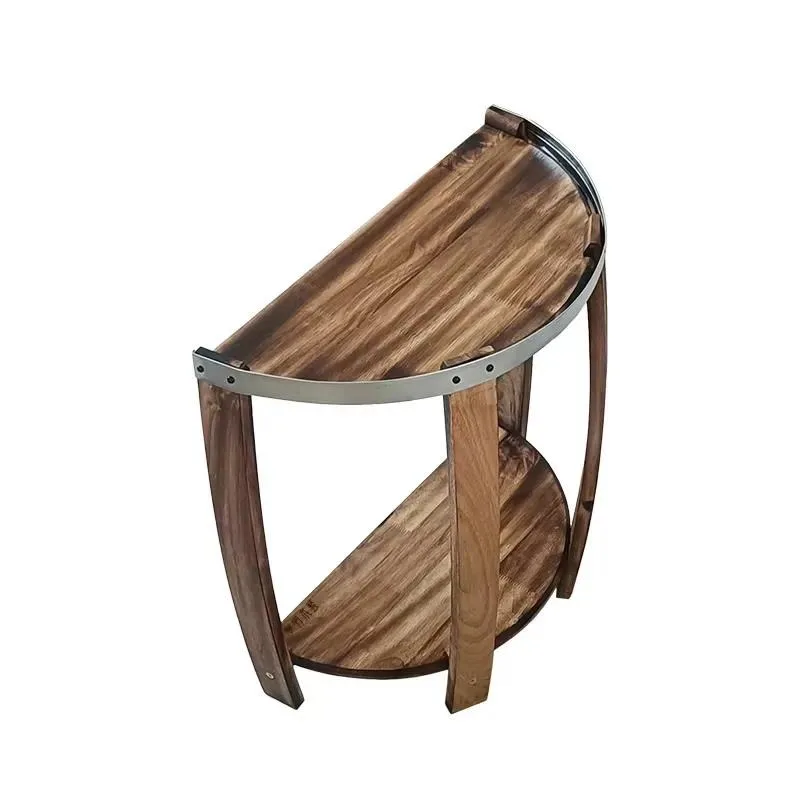 Solid Wood Oak Modern Coffee Table 23.6 Inch Side Table Wine Barrel Design Handmade Portable Eco Friendly Durable Storage