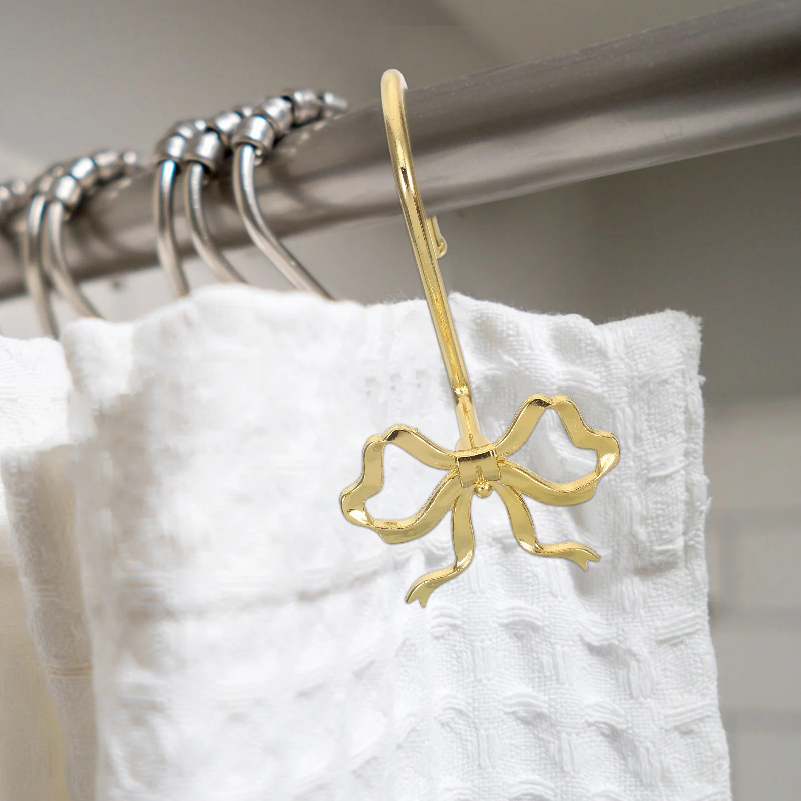 

12pcs Butterfly Bow Shower Curtain Hooks Elegant Zinc Alloy Bathroom Hardware Moisture Resistant For Heavy Drapes Gold Bow Knot