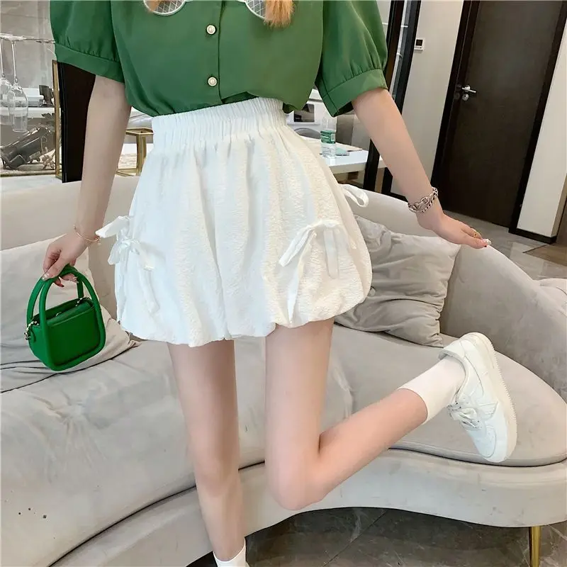 Black White Puffy Lantern Shorts Women Summer High Waist Shorts Y2k Streetwear Casual A-line Student Youth Ladies Fashion New