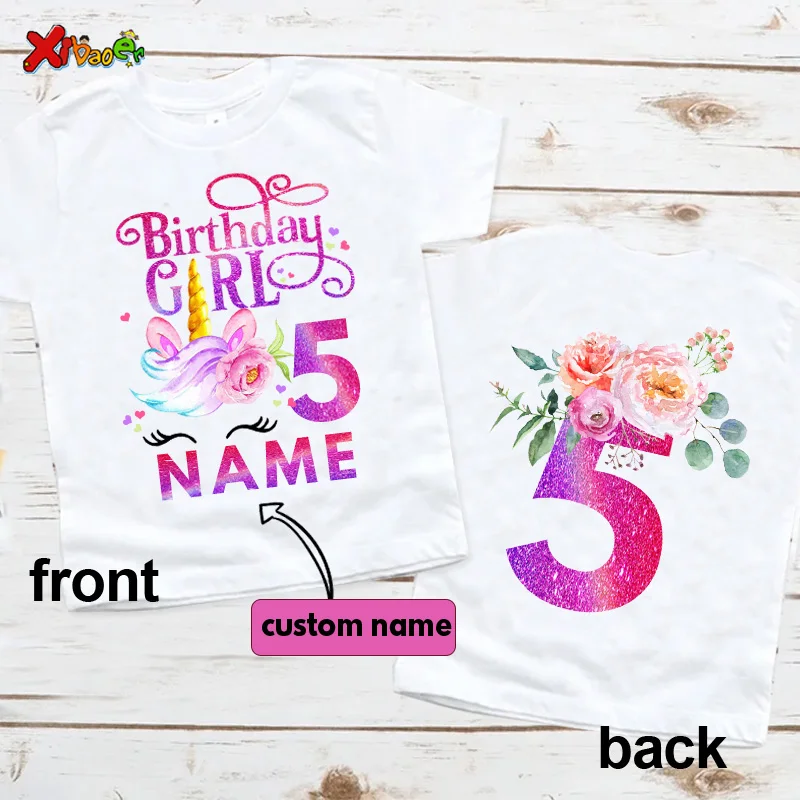 Unicorn Birthday Shirt for Girls Summer Custom Name Clothes Children Personalized Name Birthday Shirt for Teen Girls 10th Years