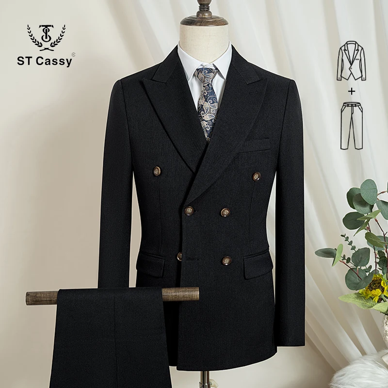 

ST Cassy new black Elegant Man Suit 2 Pcs Set Modern Wedding Party Suits for Men Stylish Business office suit