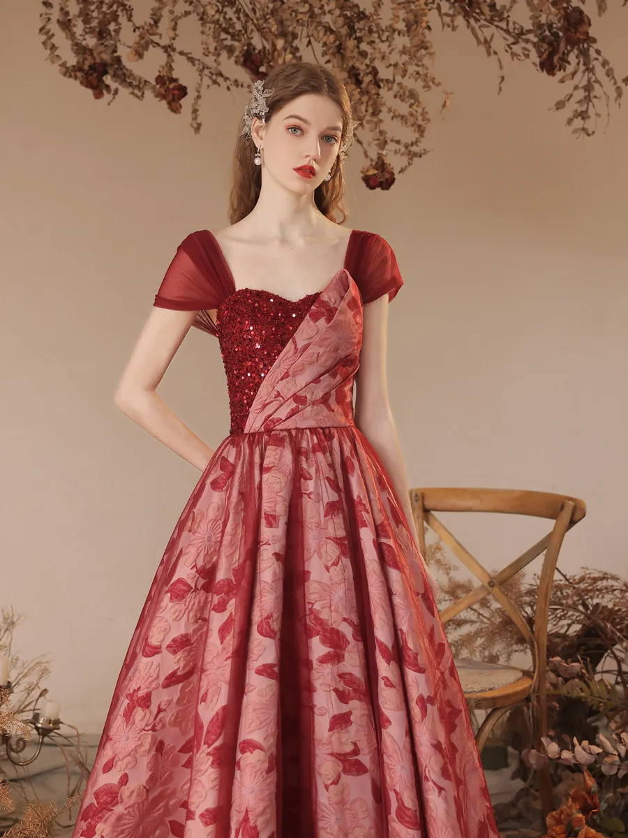 جديد وصول مساء اللباس بورجوندي الحفلة الراقصة قبالة الكتف الدانتيل متابعة فستان الحزب الخلفي