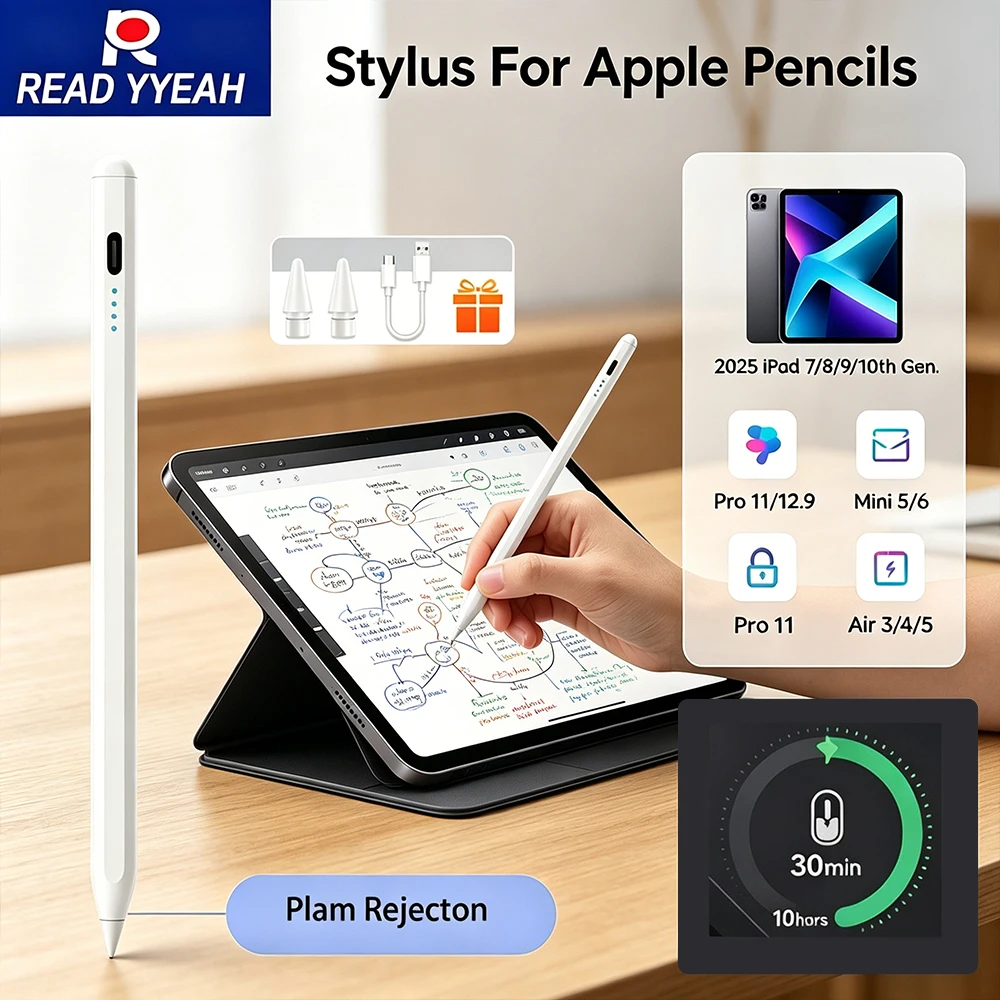 

For iPad Pencil 2025 Stylus Pen for Apple iPad Air Pro M3 with Palm Rejection for iPad 11 A16 7/8/9/10/11th mini 5 6 7 Touch Pen