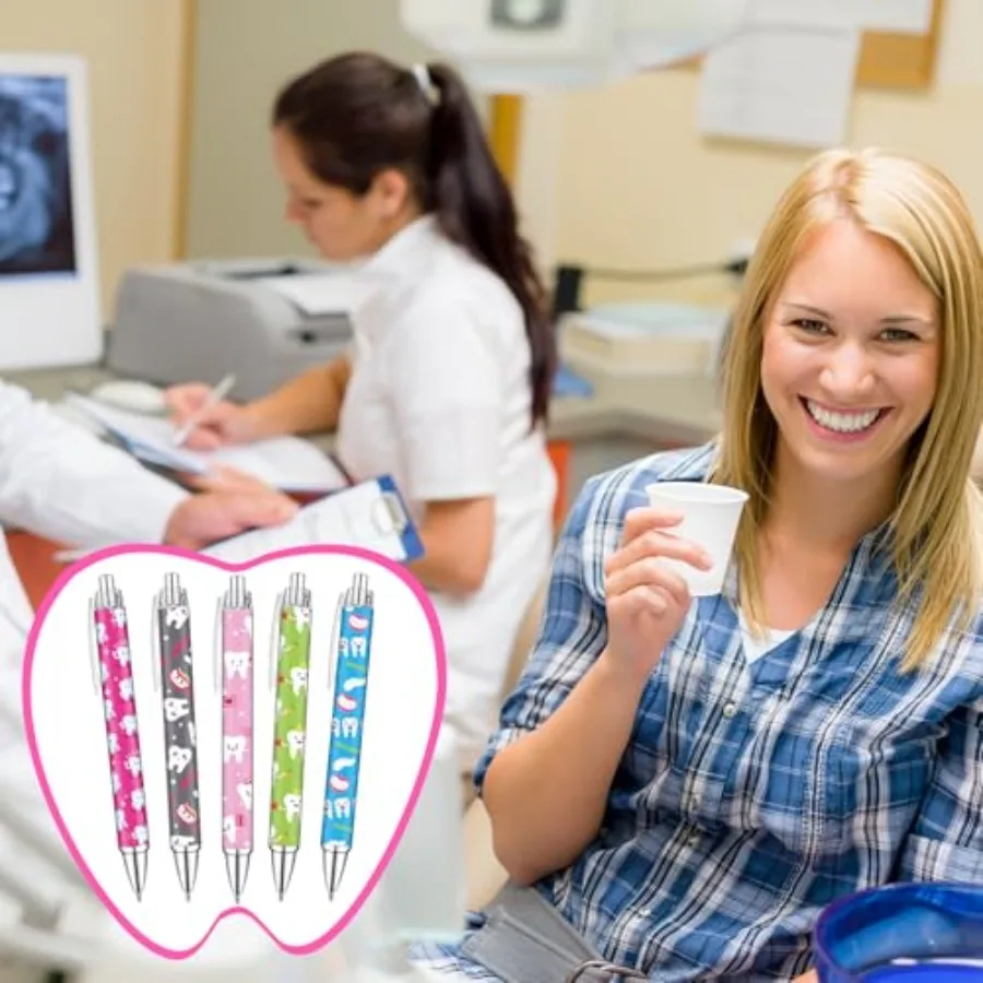 30 قطعة هدايا قلم الأسنان السائبة قابل للسحب أطباء الأسنان قلم حبر أسود مع ورقة التمرير داخل ملحقات مساعد الأسنان