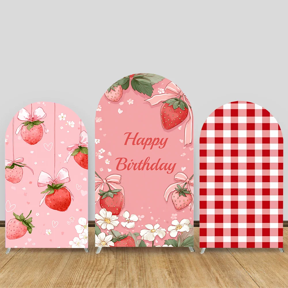 

Strawberry Berry Theme Arched Background Cloth for One-Year-Old Birthday Party Baby Shower Decoration Photography Background