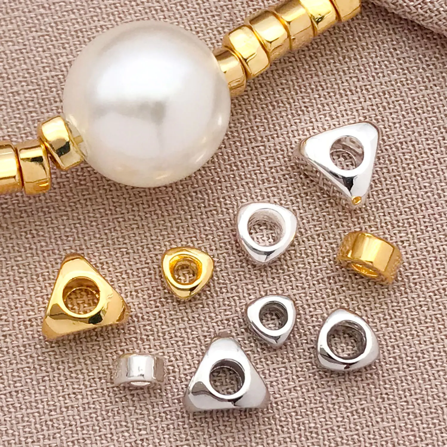 30pcs 18k genuine gold thick silver platinum triangle silver spacer beads, for DIY necklace bracelet making accessories
