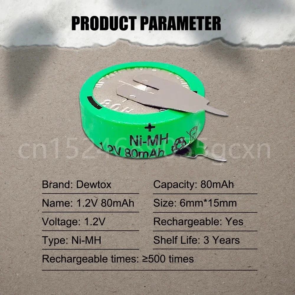 Batterie aste Ni-laissée avec broches à souder pour équipement solaire, calendrier perpétuel, lampe de pelouse, jouets électriques, 1.2V, 80mAh, 1-20 pièces