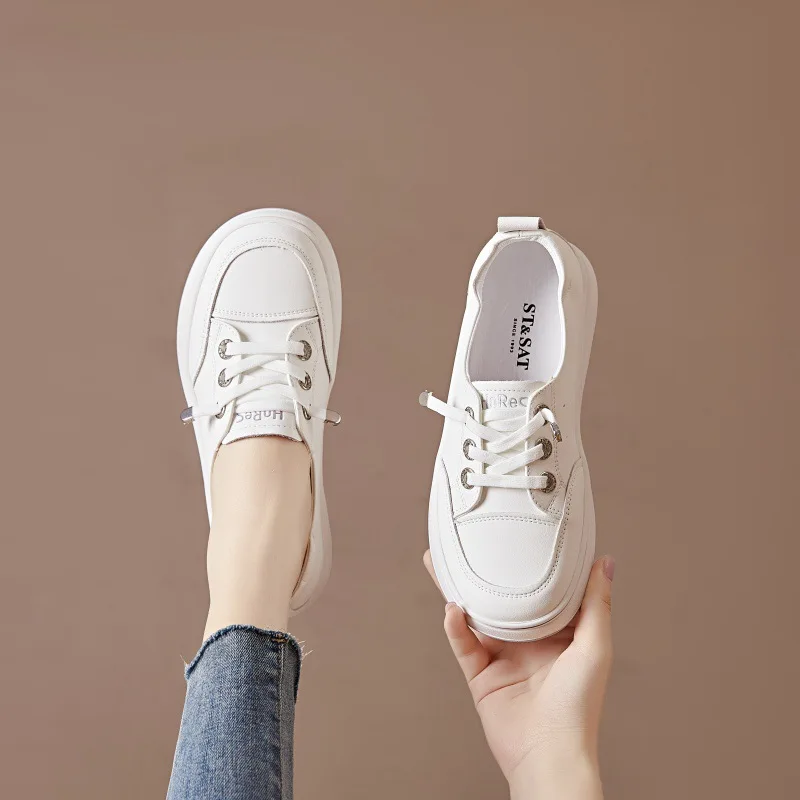 ZXRYXGS Lace-up Genuine Leather White Shoes Leisure Sneakers 2024 Popular Versatile Light Comfortable Women Shoes Flat Sneakers