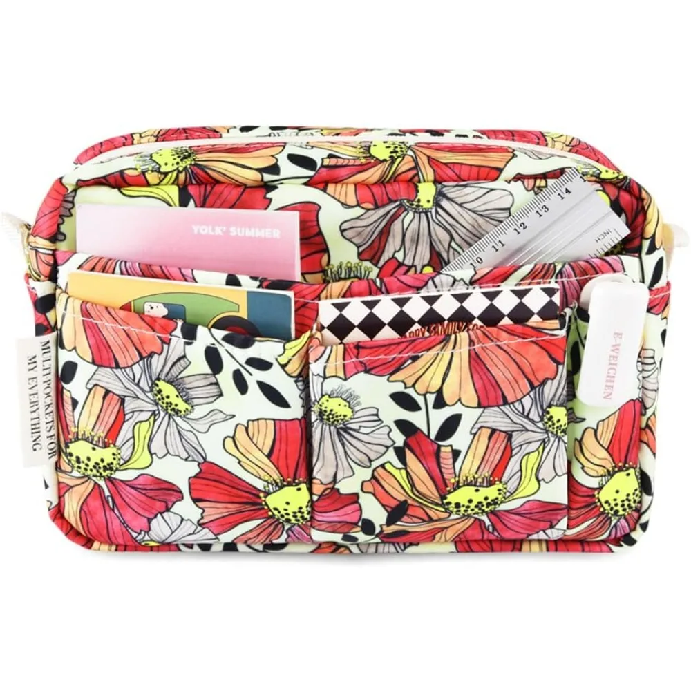 E-WEICHEN Organizer Portofolio Banyak Saku dengan Ritsleting, Tas Makeup Perlengkapan Perjalanan untuk Wanita, Alat Tulis Tahan Air Sederhana