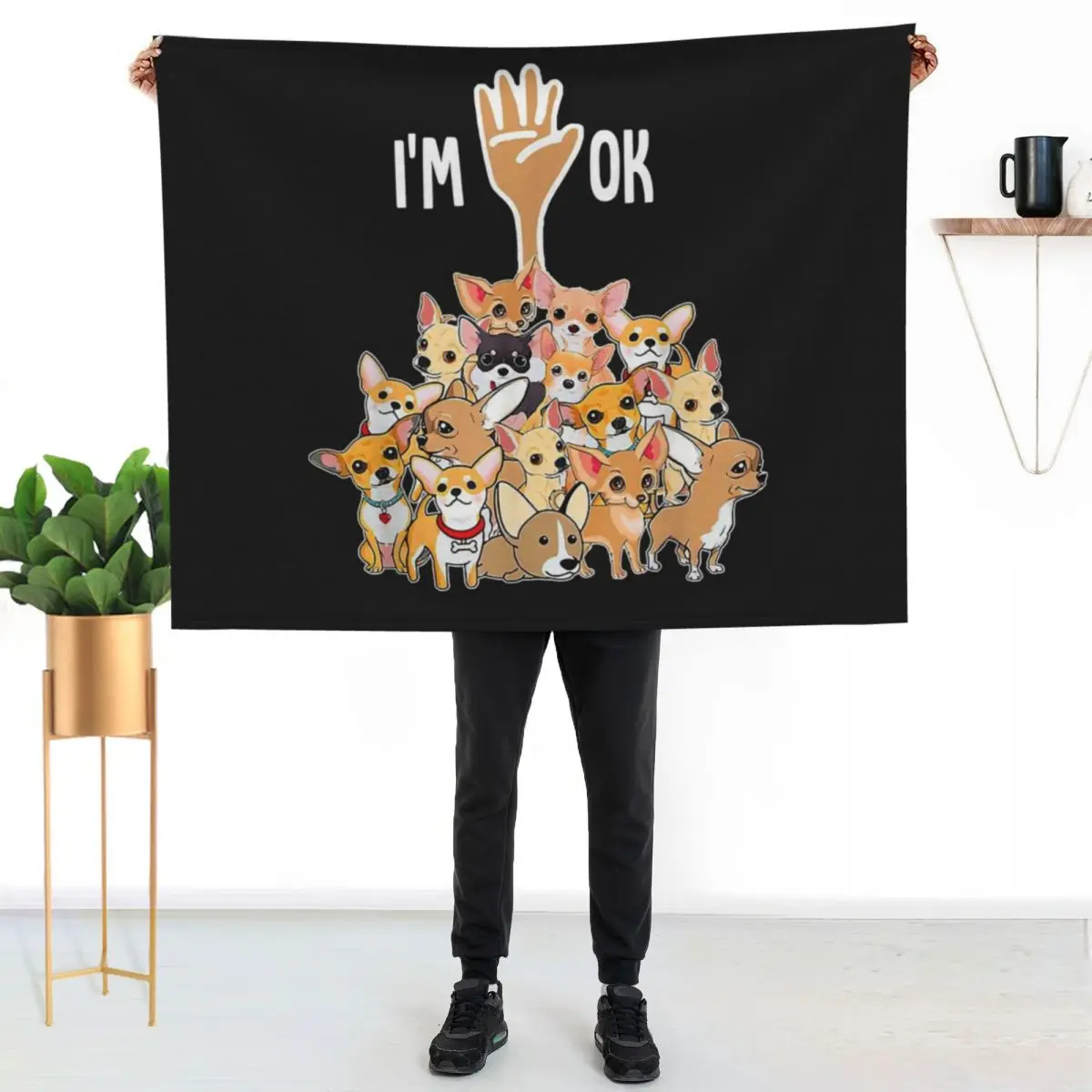 Chihuahua Lovers I'm Ok Gift For Chihuahua Dog Lovers Throw Blanket Winter beds Picnic Large Multi-Purpose Blankets