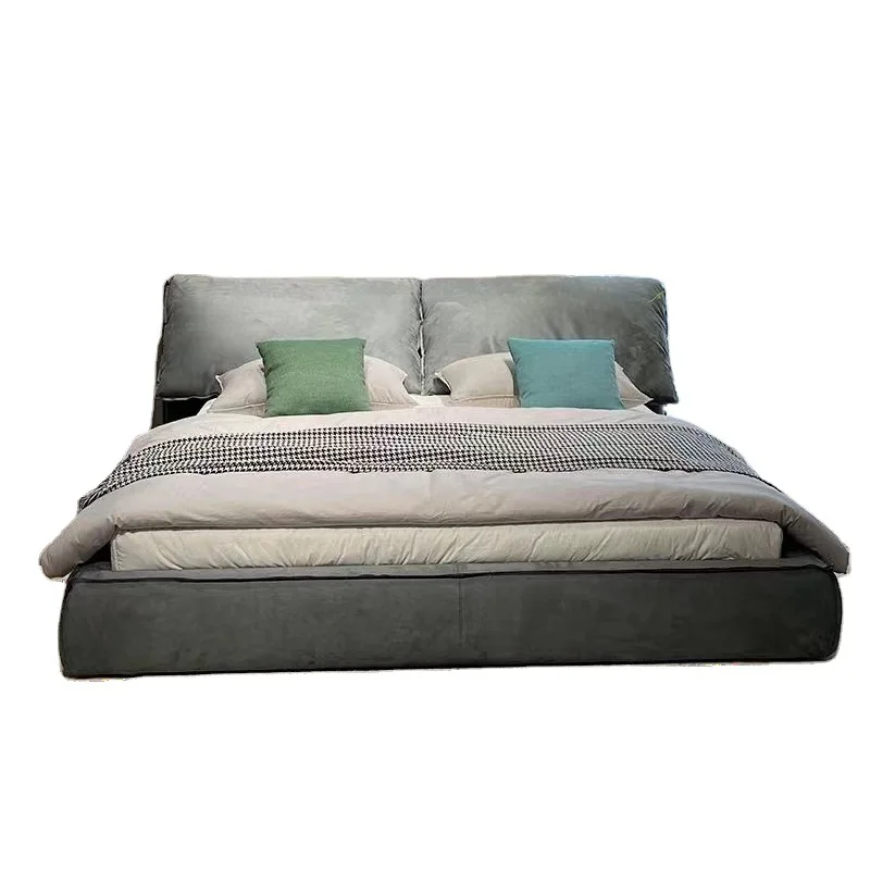 

sh-Italian Modern Minimalist Double Bed Baxter Elephant Ear Design Adjustable Upholstery Fabric Storage Large Bed for Bedroom%