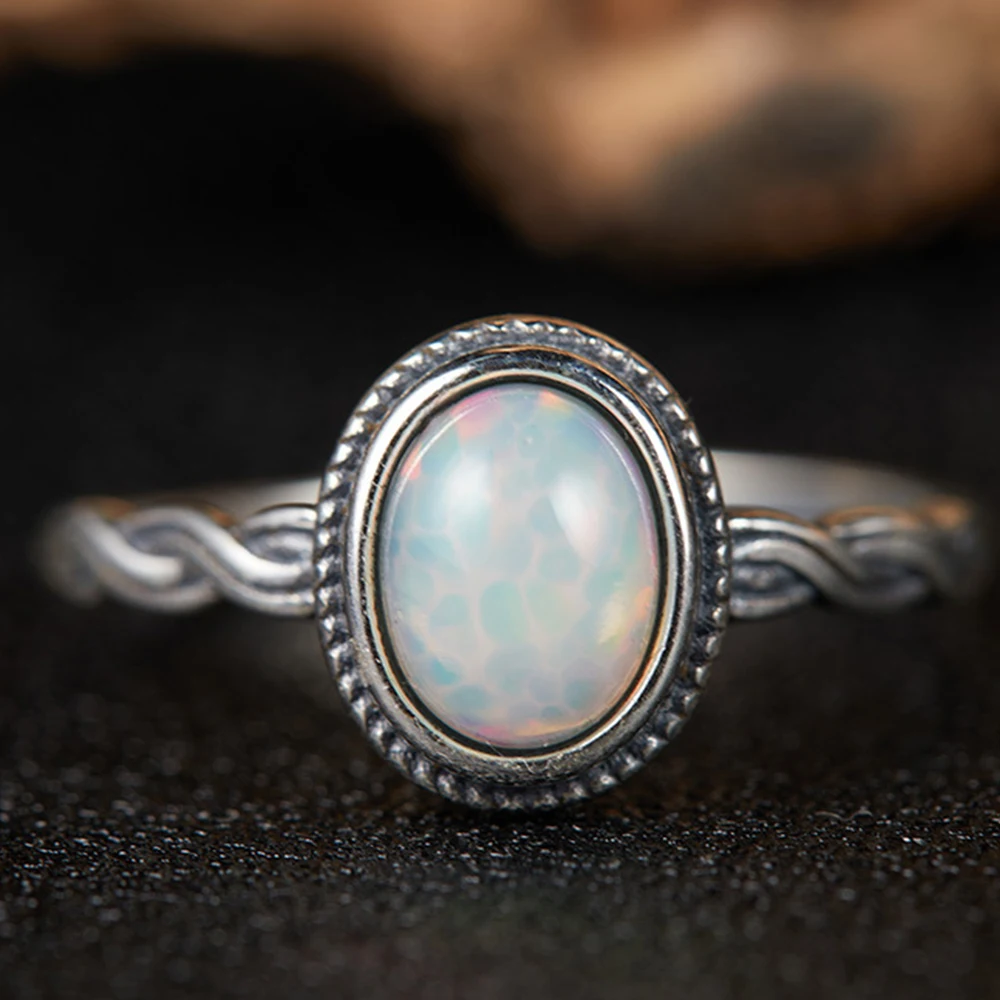

Adjustable S925 Sterling Silver Natural Malachite Opal Ring Retro Marcasite Boutique Women