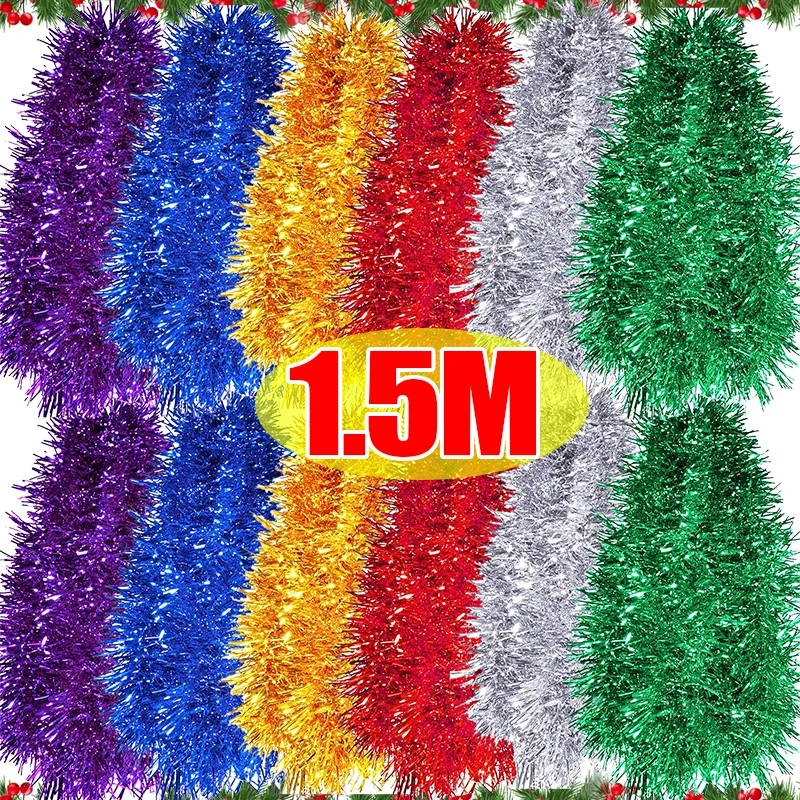 1/20PCS 1.5M Colorful Cane Christmas Ribbons Garland Foil Tinsel Glitter Metallic Xmas Tree Wrapping Ribbons Ornaments DIY Decor