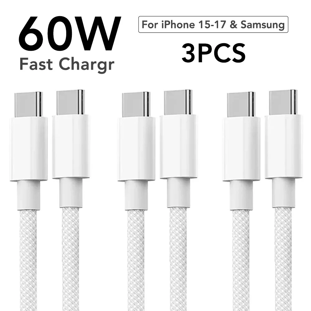 60W Schnellladekabel aus Nylon, geflochten, USB-C auf Typ-C, farbig, PD, für iPhone 13 14 Pro Max 11 12 XR XS Max Plus Samsung, Datensynchronisation