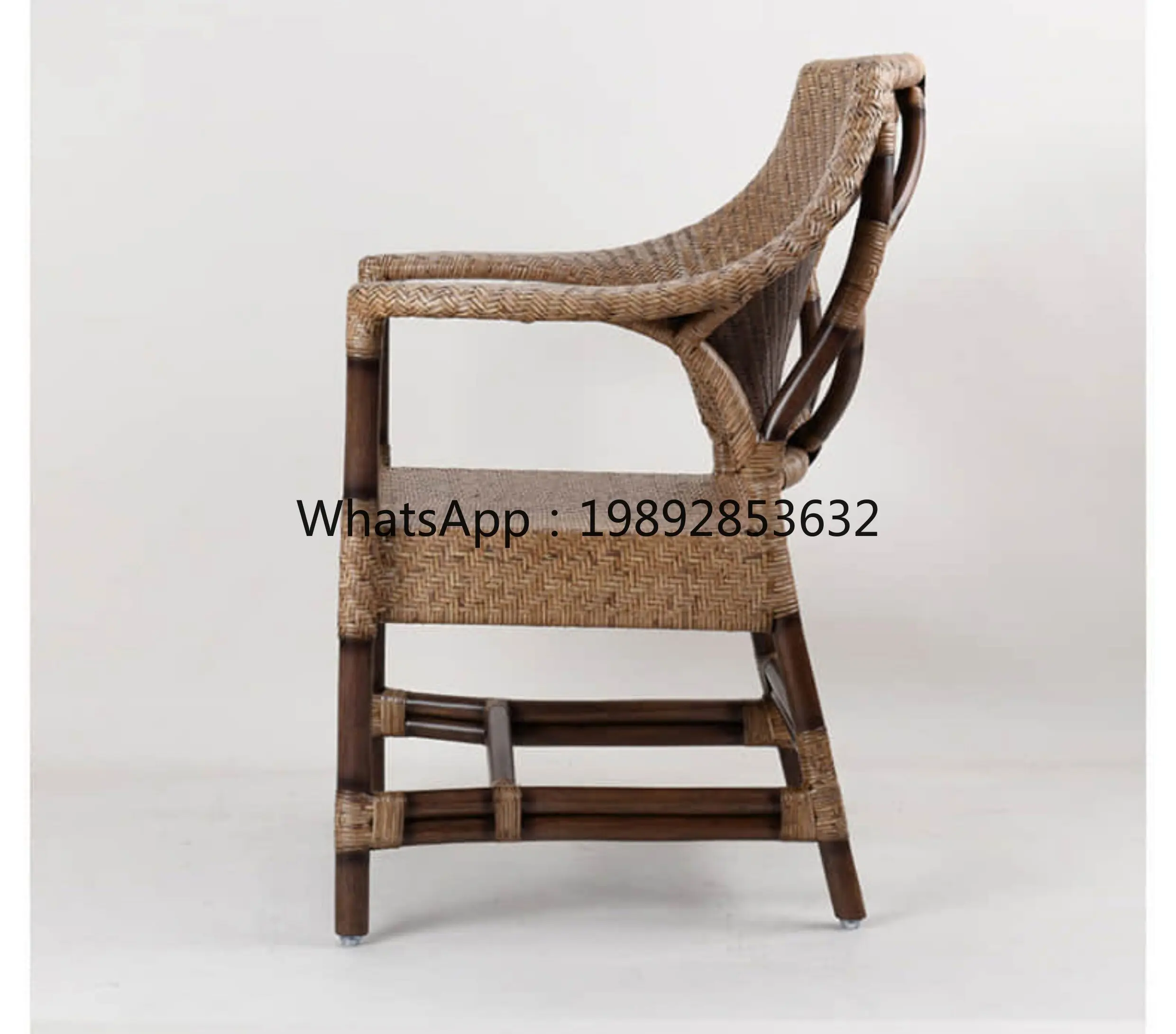 HYS Natural Rattan Hand Woven Single Rattan Chair Lounge Chair Balcony Elderly Back Chair