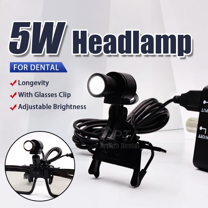 5W ENT Headlight with 2 kinds Clip Headlamp Focusing Light Dental Loupes Rechargeable External Battery Medical Powerful Lamp