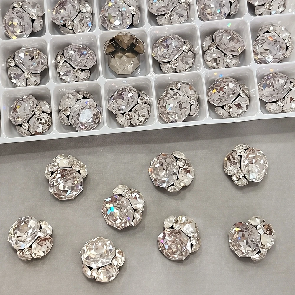 5Pcs 3D Octagon Rose Cut Zircon Piled Nail Charms Supplies Bling No-base Diamond Rhinestone Cluster Accessories For DIY Manicure