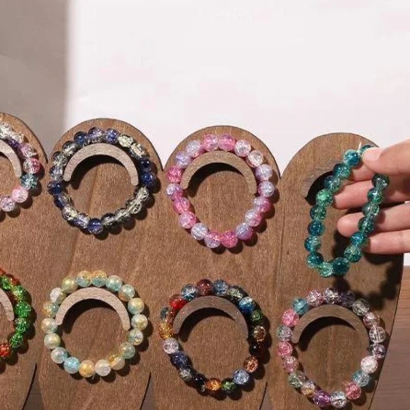 Non-slip Wood Bangle Display Tray Bracelet Organizer Multi-slot Jewelry Storage Stand for Necklace Ring Bedroom Vanity Use