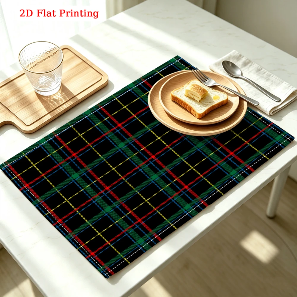 1Pc Vintage Plaid Placemat Black Green Red Yellow 2D Flat Printing Table Mat For Kitchen Dining Party Decor Use 30X40Cm Cover
