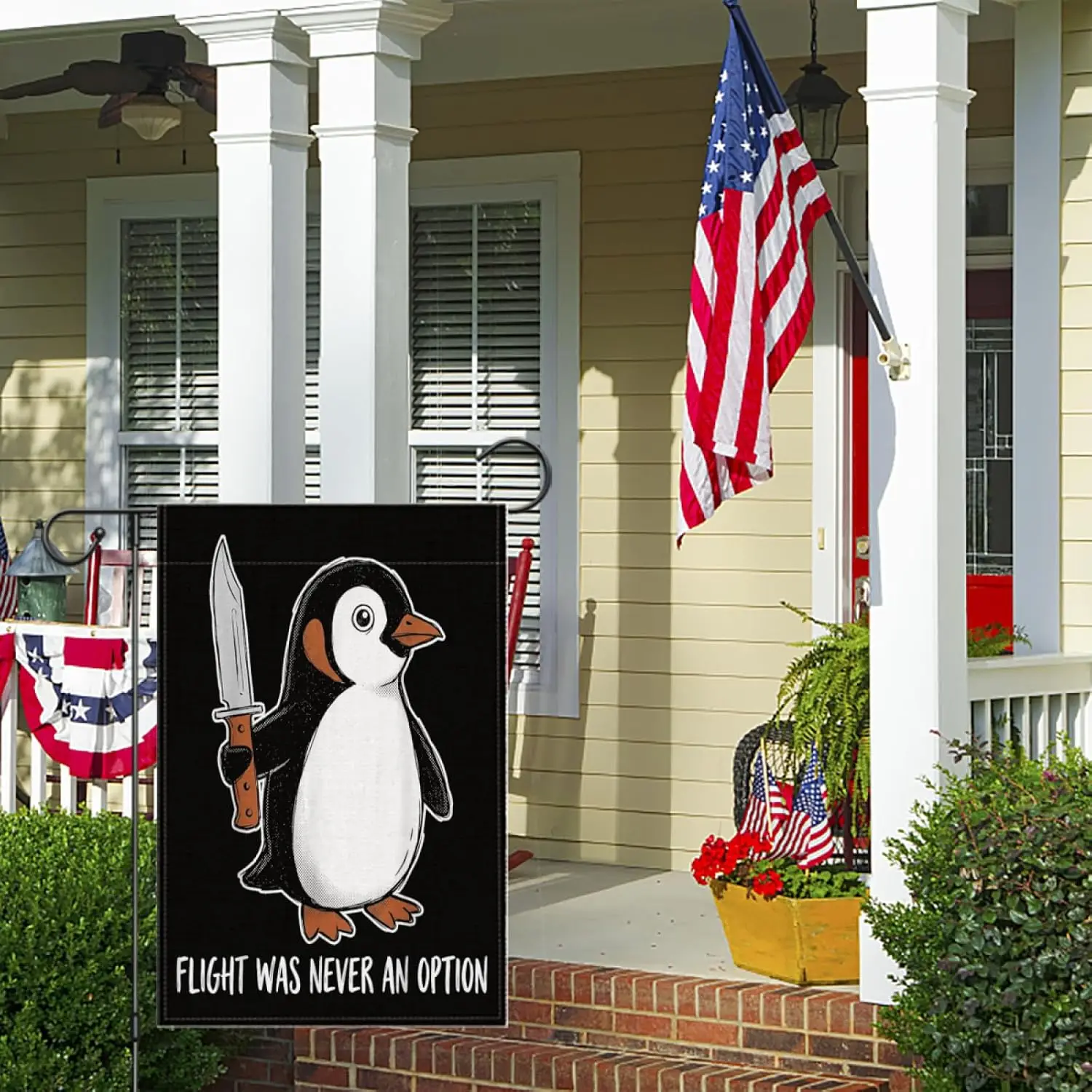Funny Penguin Flight was Never an Option Sarcastic Humor Yard Flags,12x18 Inch Garden Flag Double Sided Tapestry for Farmhou kkz