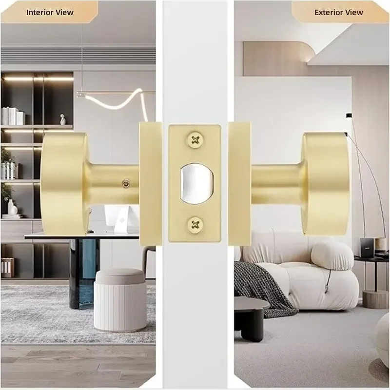 for Golden Round Channel Keyless Silent Handle Lock for Modern Rectangular Bathroom Toilet Door