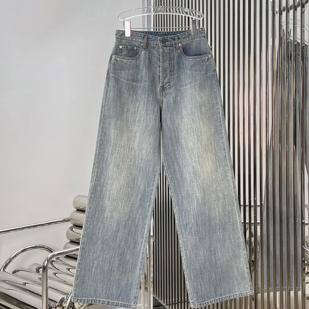 High Quality Women High Waist Vintage Washed Embroidery Letter Wide Leg Long Pants lyt127784