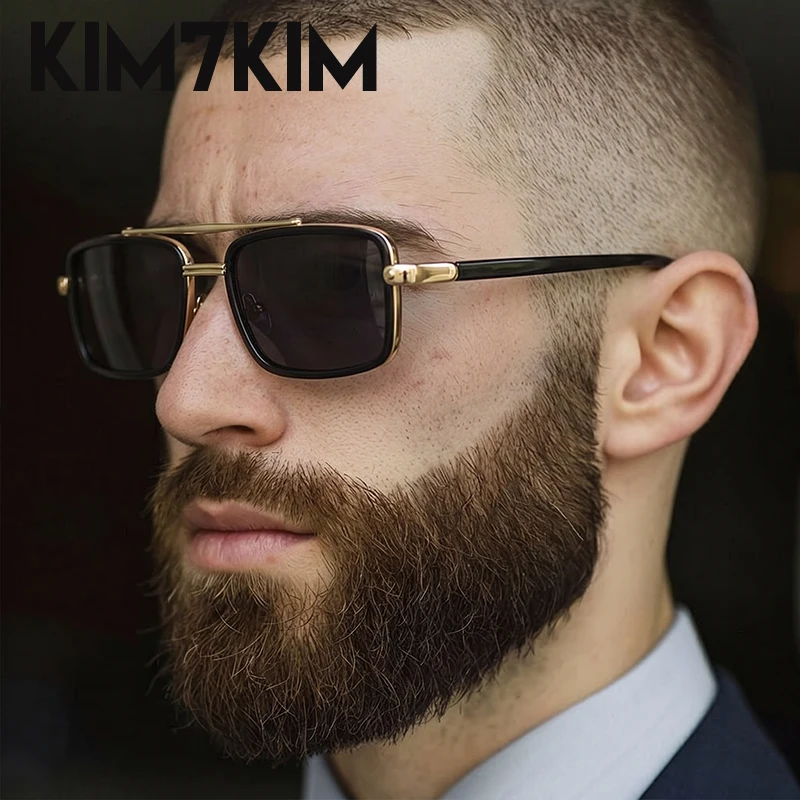 Petit Rectangle lunettes de Soleil Hommes 2026 De Luxe Marque Vintage Double Pont Lunettes de Soleil Pour Mâle Steampunk Métal Cadre Lunettes