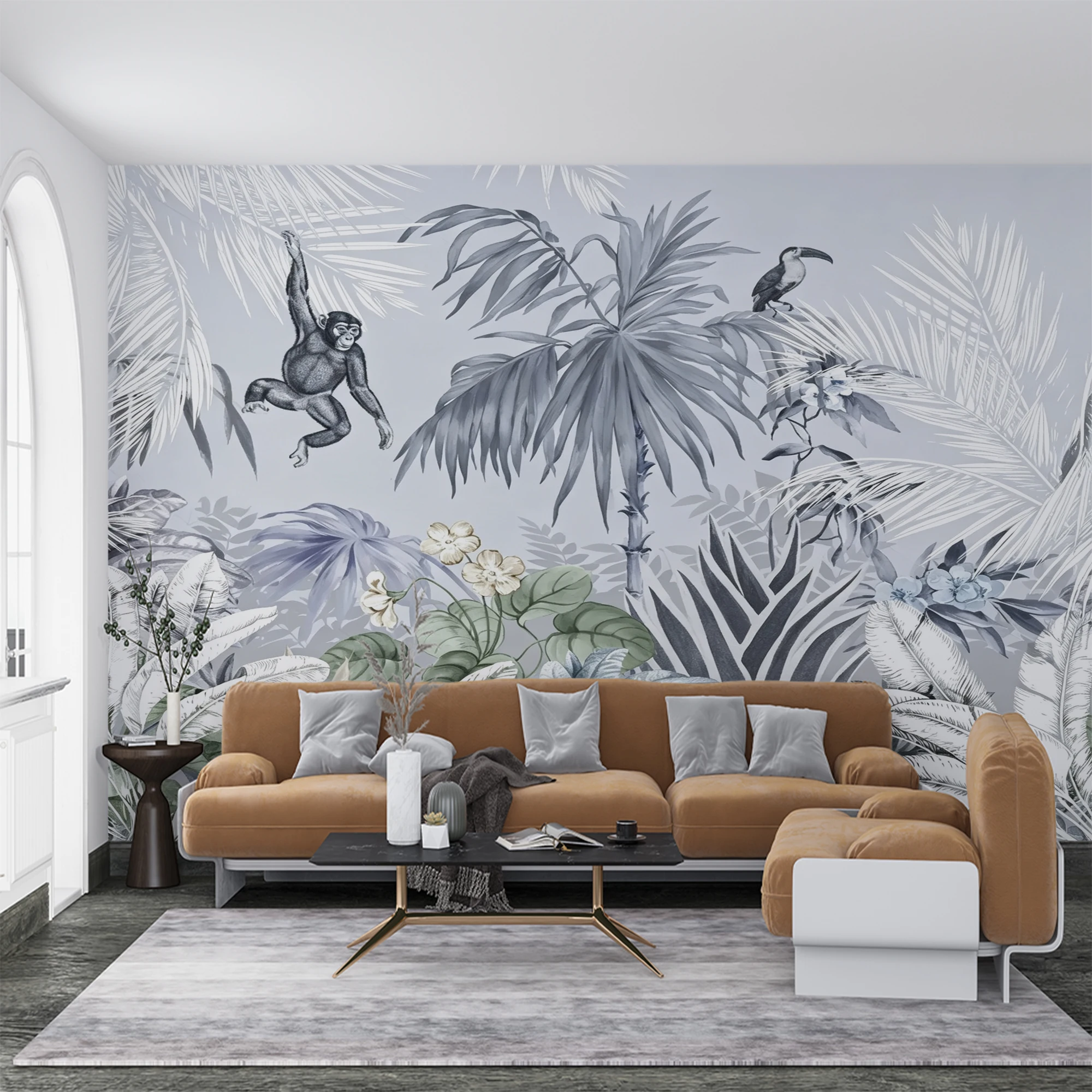 Custom Tropical Jungle Animal Mural Wallpaper Monkey Palm Leaf  for Living Room Bedroom Kids Room Background Home Wall Decor