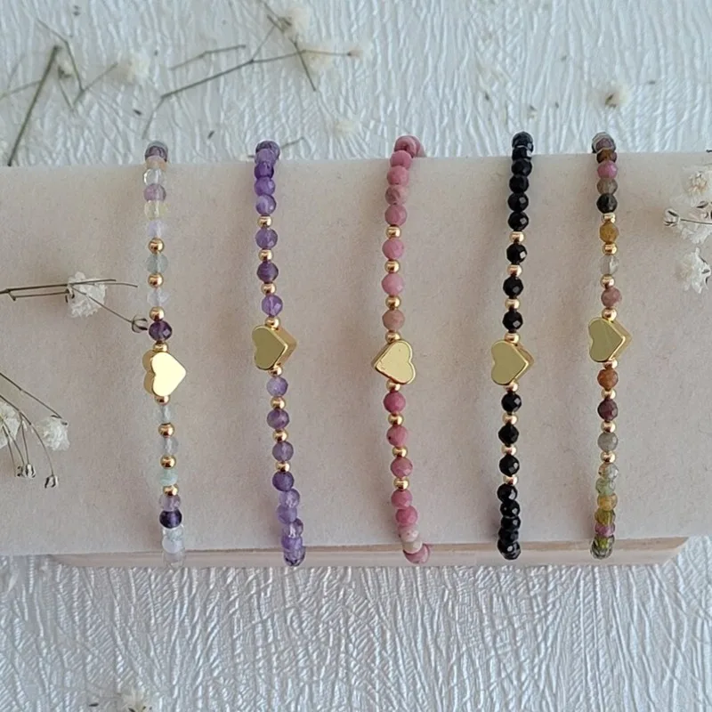 1 قطعة 3 مللي متر اليدوية الحجر الطبيعي الجمشت الخرز مع القلب لمط أساور للنساء مجوهرات هدية