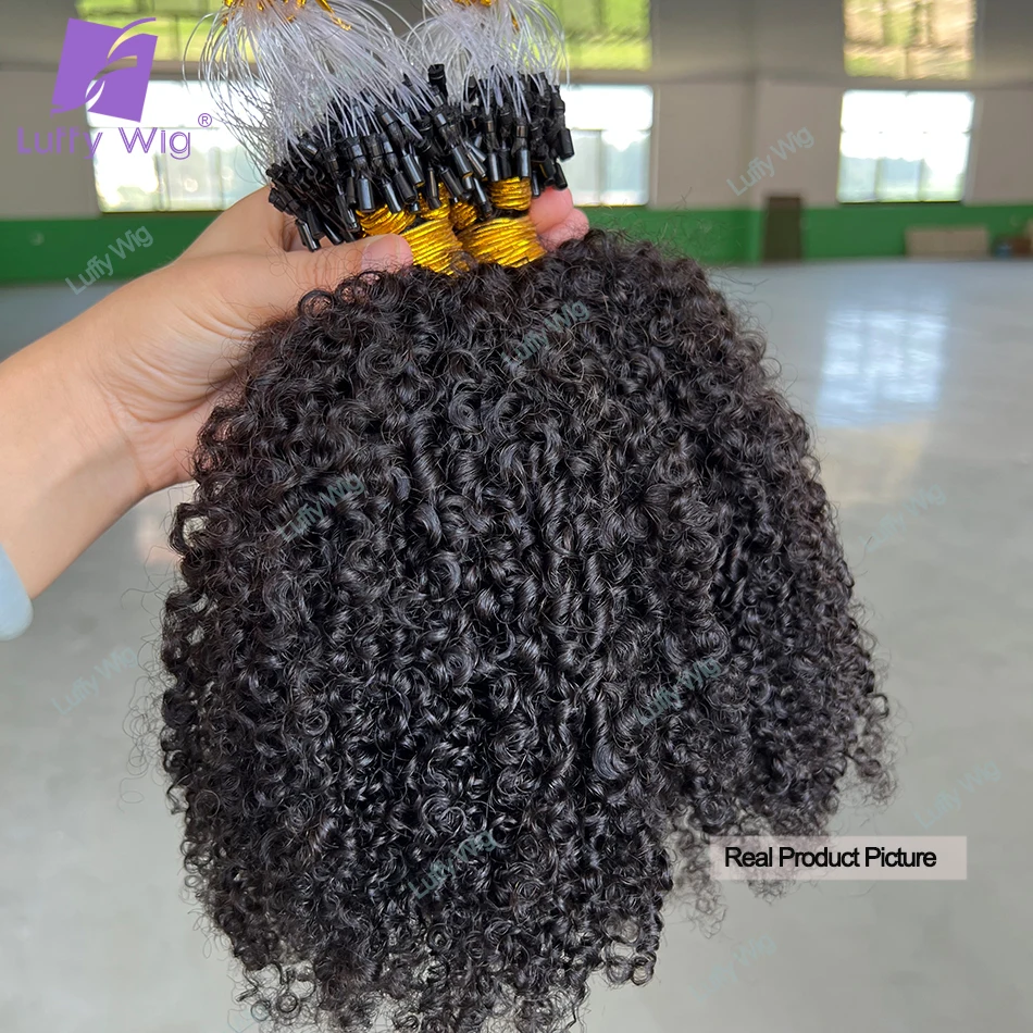 Ekstensi rambut manusia Loop mikro 3c 4a Afro Kinky keriting asli Brasil Remy bundel rambut Tautan mikro untuk WANITA HITAM luffy