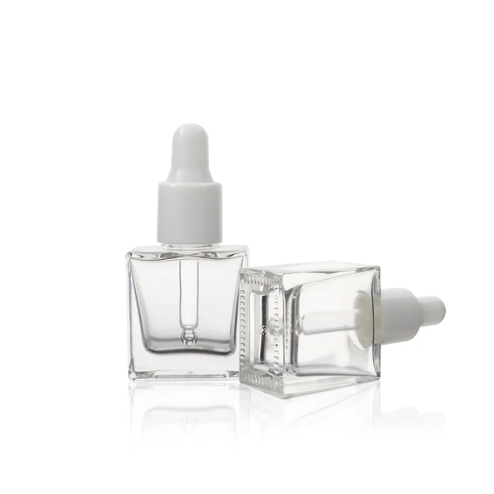 24 x Refillable  Portable 8ml Empty Square Clear Glass Drop Bottle With white Drop 8cc Transparent  Glass Dropper Container