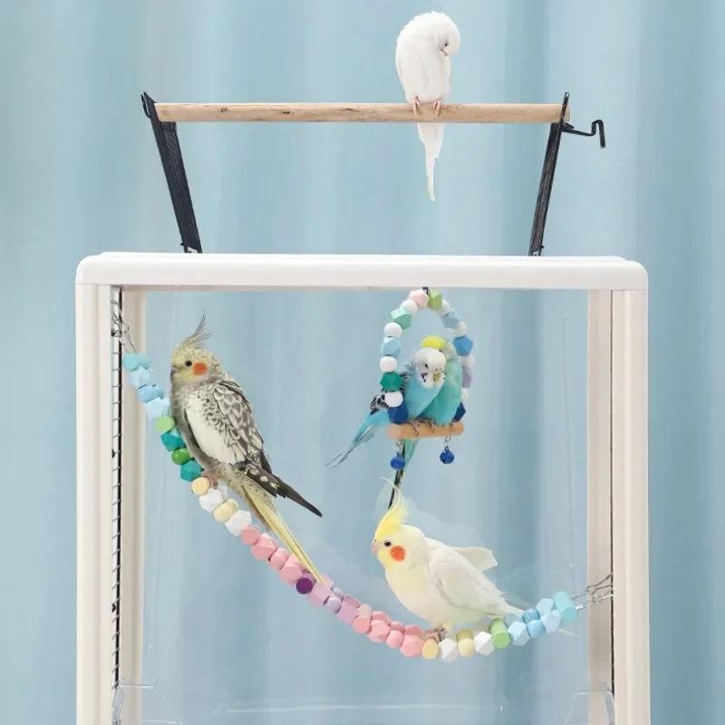 2PCS Bird Parrot Toys Ladders Swing Chewing Toys Hanging Pet Bird Cage Accessories Hammock Swing Toy for Small Parakeets