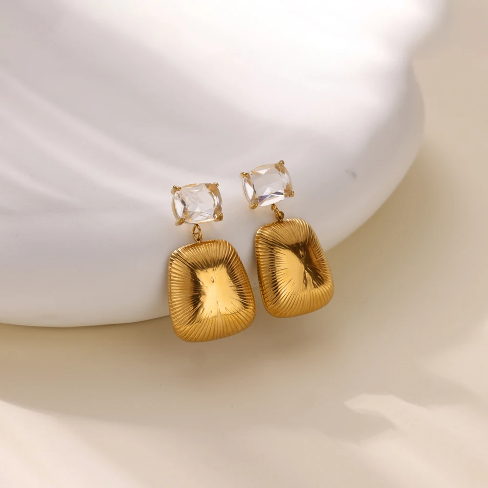 Square Zircon Earrings for Women Gold Color Piercing Stud Earrings 2025 Trend New in Fashion Waterproof Stainless Steel Jewelry