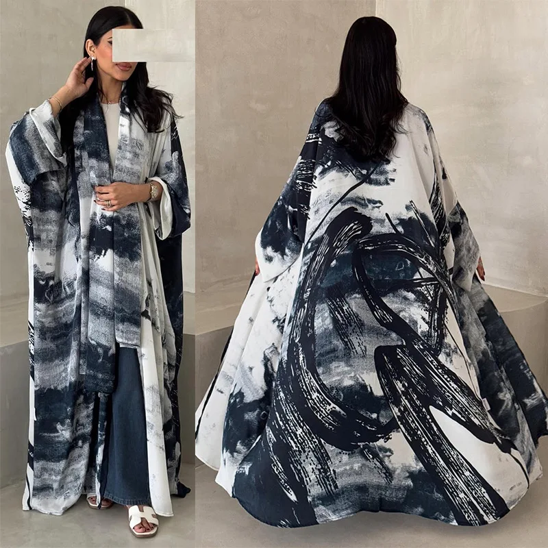 

Women Print Abaya Scarf Cadigan Dress Abaya Dubai Eid Muslim Party Jalabiya Ramadan Morocco Kaftan Vestidos Largo Arab Long Robe