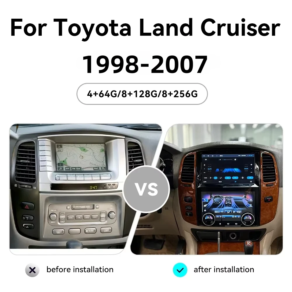 Android 14 CarPlay Auto Car Radio For Toyota Land Cruiser 100 LC100 1998 1999-2007 Screen Multimedia Stereo Player GPS Head Unit