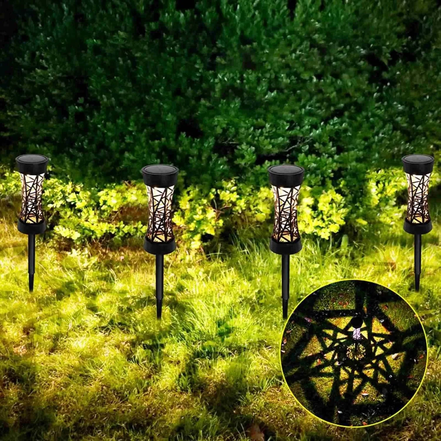 

LED Outdoor Solar Lights Spotlight Garden Lights 2 Modes Solar Powered Outdoor Lights for Yard Walkway Solar Light Hollow Style