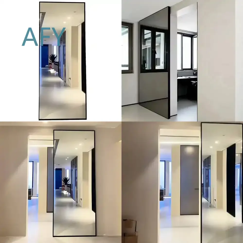 Mirror Door Trackless Sliding Door for Kitchen Bathroom Storage Room Pocket Suspension Mirror Cabinet for Modern Home