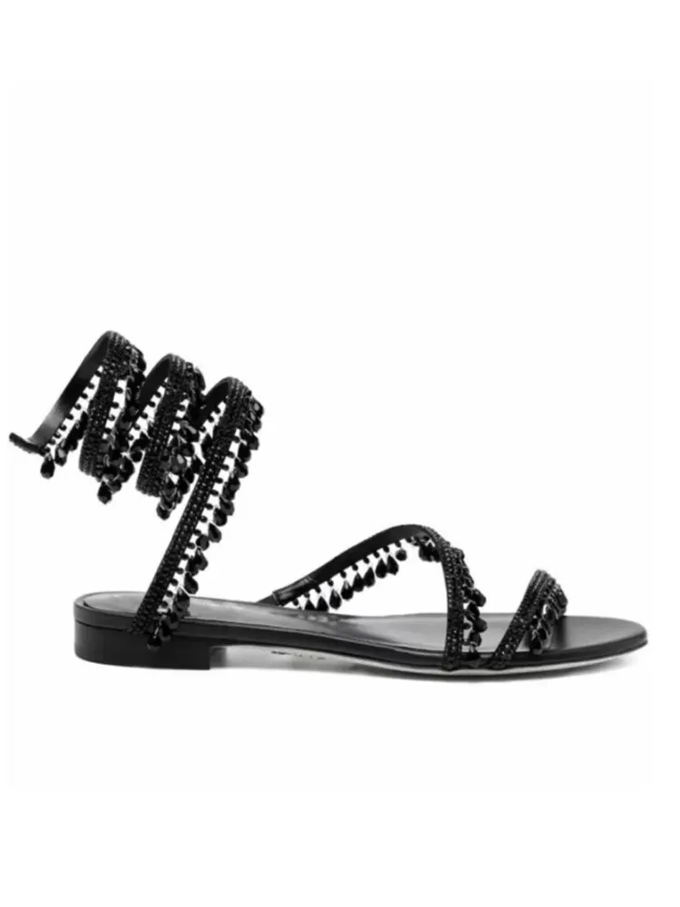Dames Nieuwe Water Diamant Sandalen Mode Kwastje Kristal Schoenen Sexy Banket Feest Bruiloft Dames 34-44 Grote Platte Sandalen - afbeelding 2