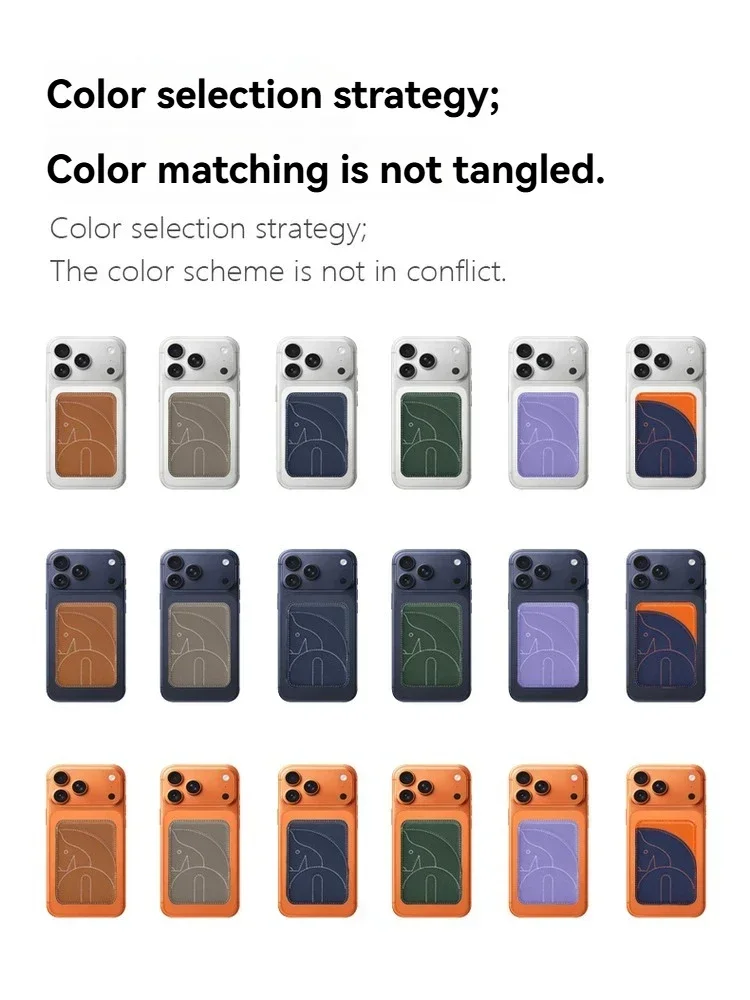 Ultracienkie etui na telefon z magnetycznym uchwytem na karty, żółta skóra naturalna, haftowane, kompatybilne z iPhone 17/16/15/14/13/12/Plus/Promax — zdjęcie produktu 5