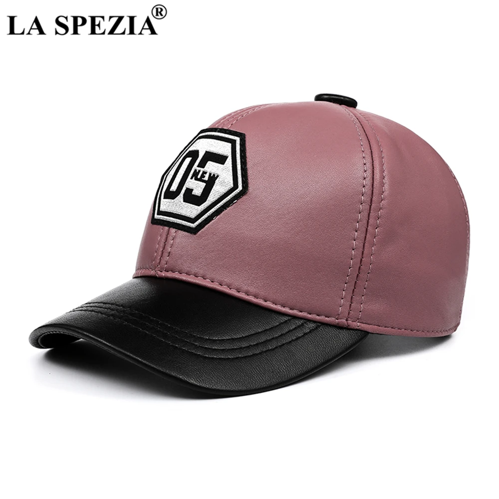 LA SPEZIA Genuine Leather Baseball Cap Men Women Blue Black Patchwork High Quality Male Female Winter Dad Cap