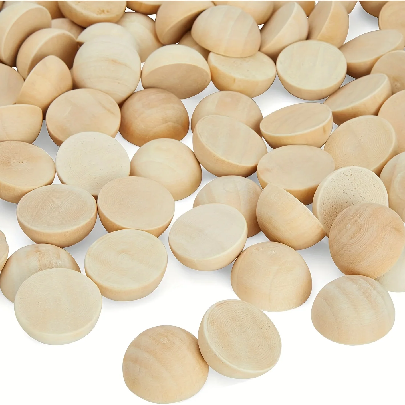 50Pcs 25mm Split Wood Balls, Small Natural Unfinished Half Round Wooden Beads for Kids Craft Crafts and Art Supplies